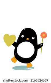 Liebende Pinguine mit Herz und Blume
