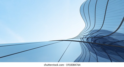 Low angle view of futuristic architecture, Skyscraper of office building with curve glass window, 3D rendering. - Powered by Shutterstock