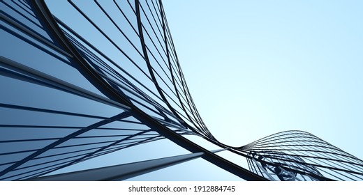 Low angle view of futuristic architecture, Skyscraper of office building with curve glass window, 3D rendering. - Powered by Shutterstock