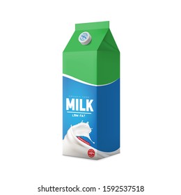 Low Fat Organic Farm Milk Packaging Carton Design Mock-up. Beverage Product Illustration For Ads And Product Desing. Bitmap Copy