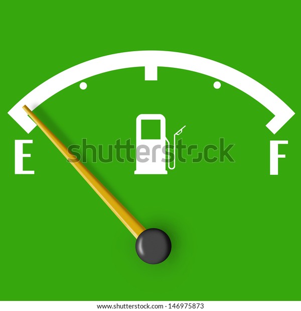 Low fuel sign with yellow indicator isolated\
on green background