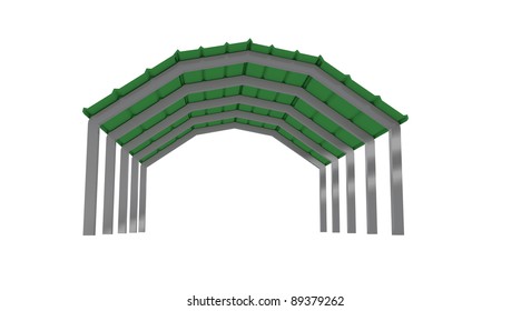 Low Level View Of Green Sheet Metal Carport