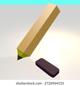 Low poly 3D render of a pencil and eraser