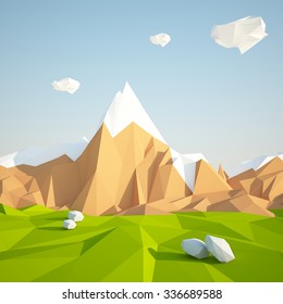 Low Poly Desert Mountain Landscape