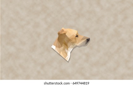 Low poly dog face illustration. On brown background