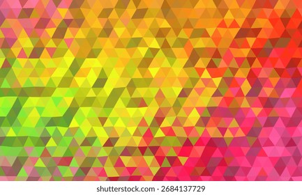A low poly geometric pattern with a vibrant gradient of green, yellow, orange, and red triangles. Clear details and vibrant colors enhance visual appeal.