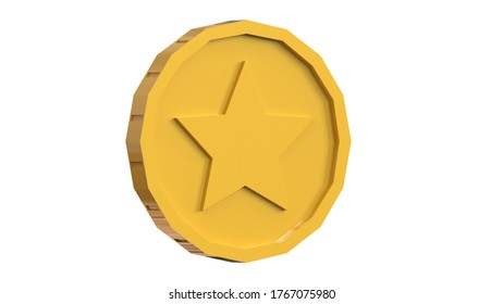 Low Poly Gold Coin. Isolated On White. 3D Render