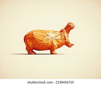 Low poly hippopotamus on white background. Creative and complex concept. This is a 3d render illustration
