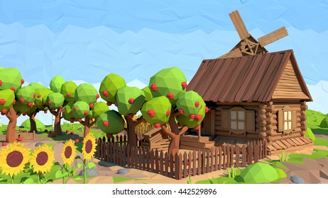 Low Poly House, 3D Rendering
