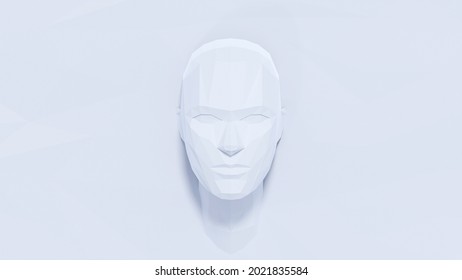 Low Poly Man Face In White Background. 3d Rendering Illustration Beautiful Simple Style.