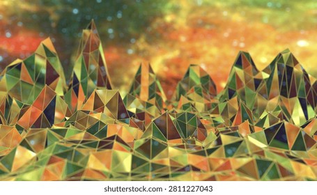 Low poly mountains landscape. Polygonal shapes peaks. 3d illustration. Polygonal mosaic background