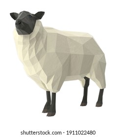 Low Poly Sheep 3D Illustration On White Background