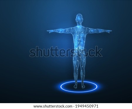 Low poly wireframe Human Body. Abstract Illustration form lines, triangles and particle style design. Illustration 