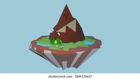 Low polygonal geometric island in the sky. Abstract 3d illustration, low poly style. Background design for banner, poster, flyer, cover, brochure - Shutterstock ID 1849170637