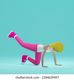 Lower Body Workout. Concept Woman Donkey Kick Back Exercises, 3D Rendering.