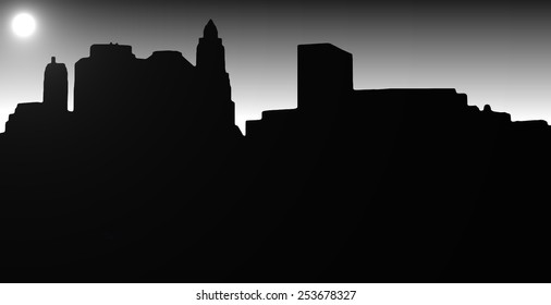 Lower Manhattan Silhouette On Dark Sky Stock Illustration 253678327 ...