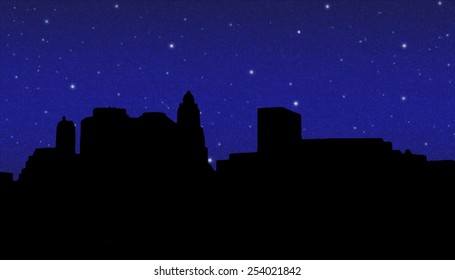 Lower Manhattan Silhouette On The Night Starry Sky  Background