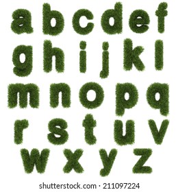  lowercase letters of green grass alphabet isolated on white background 