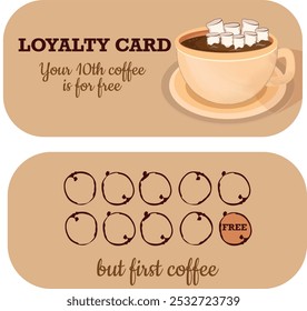 Loyalty card for coffee shop. Gift card, coupon. Coffee gift Voucher. Free coffe cup	 - Powered by Shutterstock