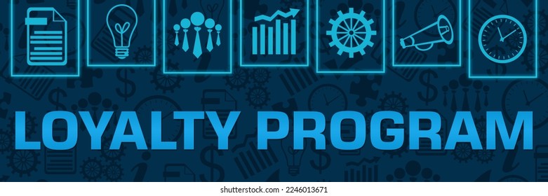 Loyalty program text written over blue background.