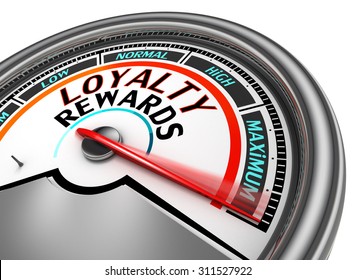 Loyalty rewards conceptual meter indicate maximum, isolated on white background