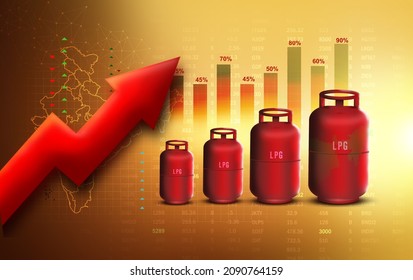 LPG- Liquefied Petroleum Gas Price Hike In India Digital Illustration. Gas Cylinder, Graph, Up Arrow