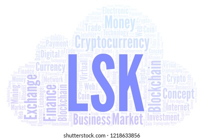 LSK or Lisk cryptocurrency coin word cloud.