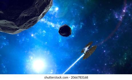 Lucy Is A Space Probe On A Twelve-year Journey To Eight Different Asteroids, Visiting A Main Belt Asteroid And Jupiter Trojans, Asteroids Which Share Jupiter's Orbit Around The Sun. 3d Rendering