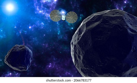 Lucy Is A Space Probe On A Twelve-year Journey To Eight Different Asteroids, Visiting A Main Belt Asteroid And Jupiter Trojans, Asteroids Which Share Jupiter's Orbit Around The Sun. 3d Rendering