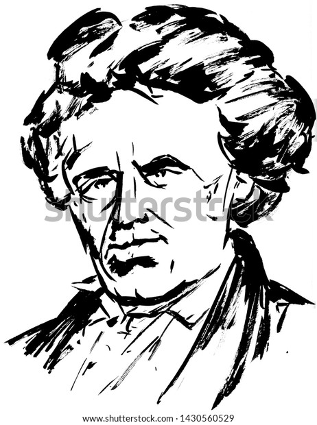 ドイツ人の作曲家でピアニストのルートヴィヒ ヴァン ベートーベン 手描きの墨筆によるポートレート のイラスト素材
