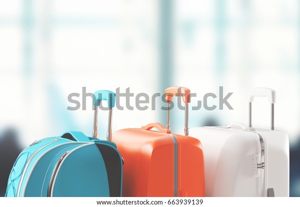 Luggage, bags or case for holidays, 3d\
render\
illustration