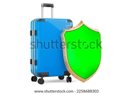 Luggage with shield, 3D rendering isolated on white background