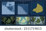 Lulu Island in the The Coastal Waters of Southeast Alaska and British Columbia - belonging to United States. Diagram with yellow shape of the island and sample maps of its surroundings