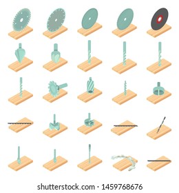 Lumber Mill Icons Set. Isometric Set Of 25 Lumber Mill Icons For Web Isolated On White Background