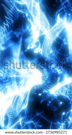 Luminous blue particle waves forming fluid energy streams, representing digital motion, data flow, and abstract futuristic technology.