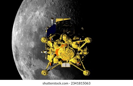 Luna 25 lander Russian lunar exploration program 3D render. Elements of this image furnished by NASA. 3D Illustration