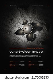 Luna 9 Lunar Lander 3D Illustration Poster