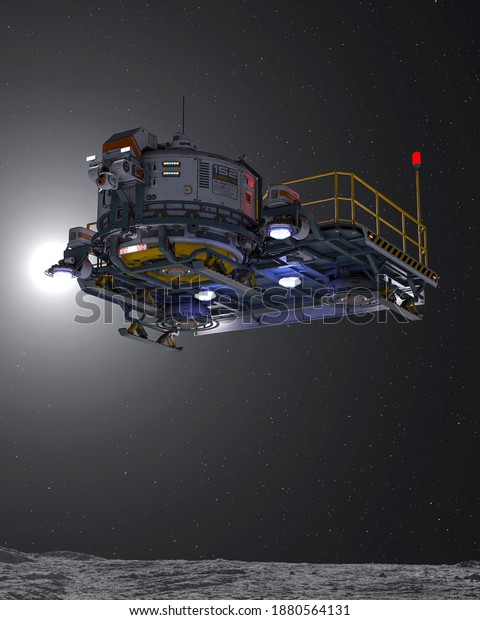 lunar base vehicle is floating on the moon,
3d illustration