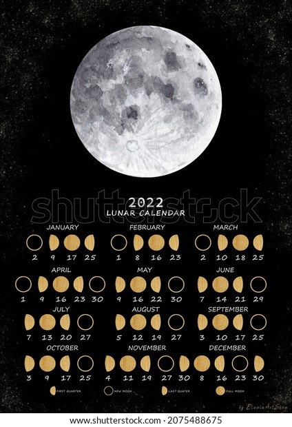 Lunar Calendar August 2022 Lunar Calendar 2022 Moon Phases Calendar Stock Illustration 2075488675