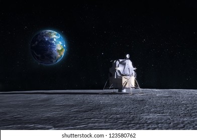 Lunar Lander - CG Render Of The Original Apollo Mission Space Craft.