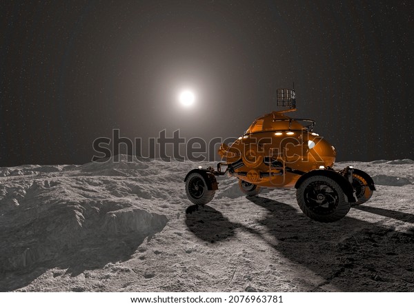 lunar roving vehicle is passing by the moon,\
3d illustration