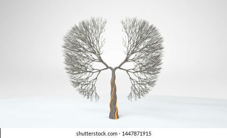 Lungs of the Earth. Growing tree in the shape of Lungs. Eco Concept. Save the World. 3D rendering.