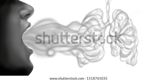 3dイラスト形式の白い背景に 人間の肺の形をした蒸気煙や蒸気を電子タバコから吐き出す人としての肺 蒸気 あるいは肺の病気の健康上のリスク のイラスト素材