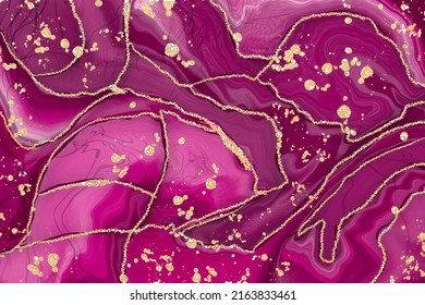 Luscious Maroon Alcohol Ink Fluid Abstract Art With Gold Glitter And Liquid With Shades