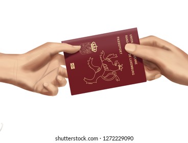 Luxembourg Passport  Hand To Hand Giving Pass, Give Passport