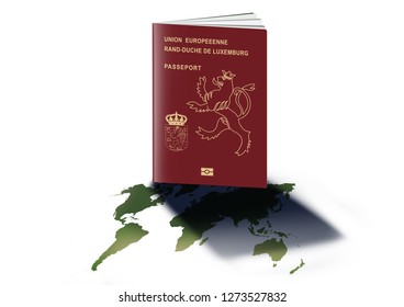 Luxembourg Passport On World Map Illustration