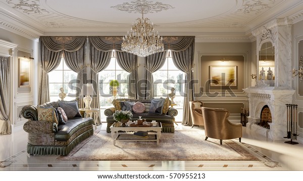 Luxurious Baroque Living Room Large Classic Stock Illustration