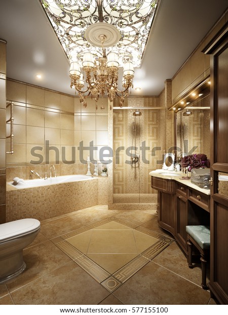 Luxurious Bathroom Interior Classic Style Crystal Stock