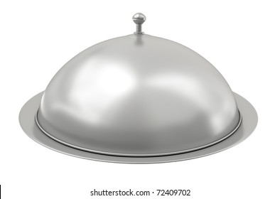 Luxurious Catering Tray Covered With Silver Dome. 3D Render.