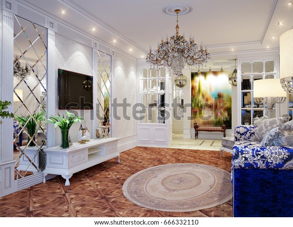 Luxurious Classic Baroque Living Room Interior Stock